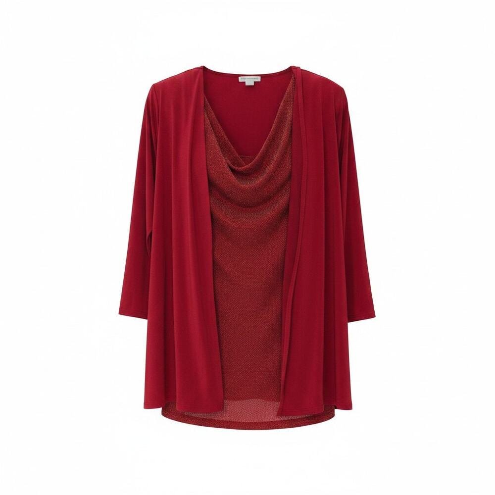 Jaclyn Smith Red Gold Cowl Neck Twofer Top XL